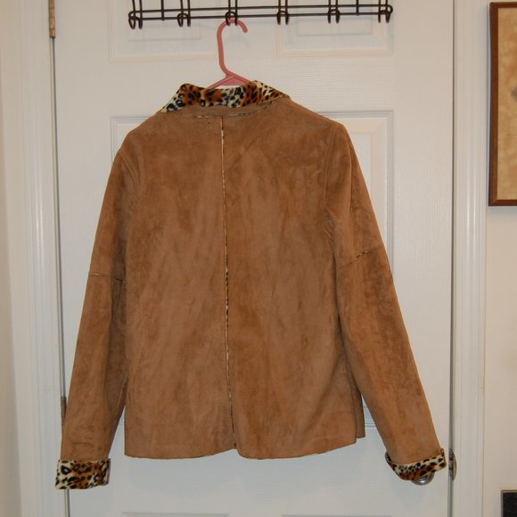 E Studio Women's Leopard Lined Long Sleeve Suede Zipper Jacket No Size Tag (S-M) - Picture 5 of 10